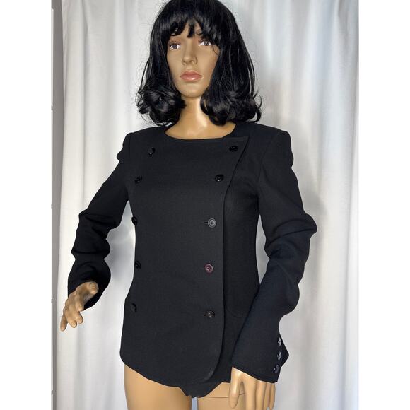Vtg Albert Nipon pure wool black double breasted military style blazer Small - Picture 13 of 14